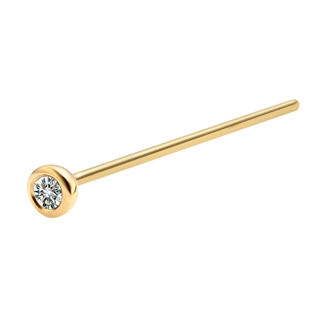 Eternal Metal 14k Solid Gold Nose Stud Bezel Set Round Cz Bone Nose Ring Piercing Jewelry 1