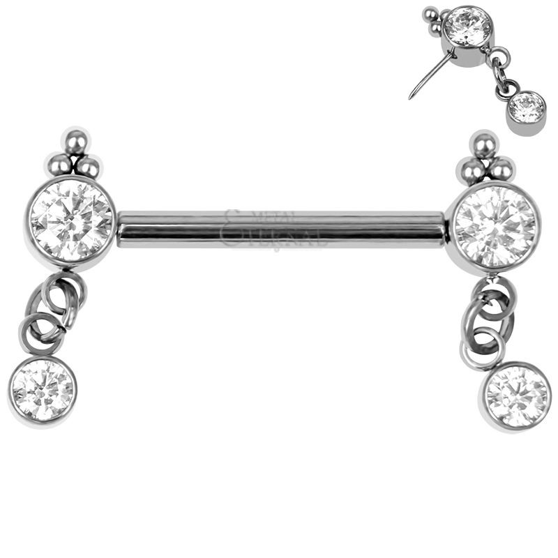 Eternal Metal Astm F136 Titanium Bezel Set Round Cz Dangle Threadless Nipple Ring Body Jewelry 1