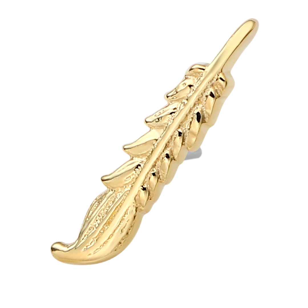 Eternal Metal 14k Solid Yellow Gold Leaf Shaped Labretear Piercing Jewelry Threadless Push In End Tops 1