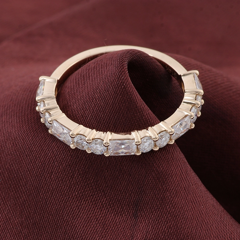 Anneau en or jaune 10k Style classique rond & bague de diamant en bine à bricoler Baguette Cut Moisanite Shine Loose 1