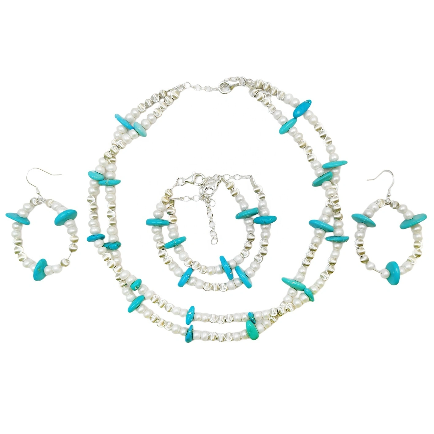 Beautiful Holiday Gift Natural Turquoise With S925 Silver Bracelet Necklace Earrings High Jewelry Designer Custom 1