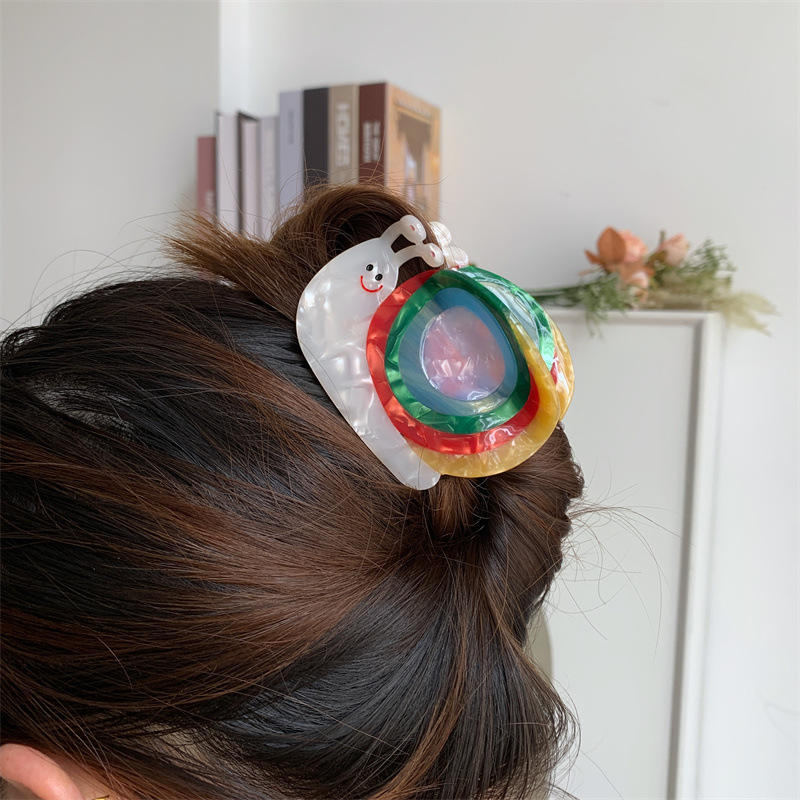 Dowell High Quality Creative Design Rainbow Snail Hair Clip Cute Animal Acryl <000000> Pc Hair Claw For Girls Wholesale Hair Decoration 19