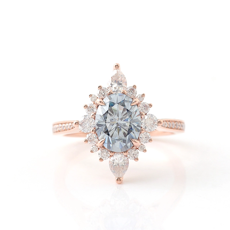 Provence Jewelry Gray Moissanite 2CT Oval Brilliant Cut Engging Ring 10k Rose Rose White Yellow Gold Ring 1