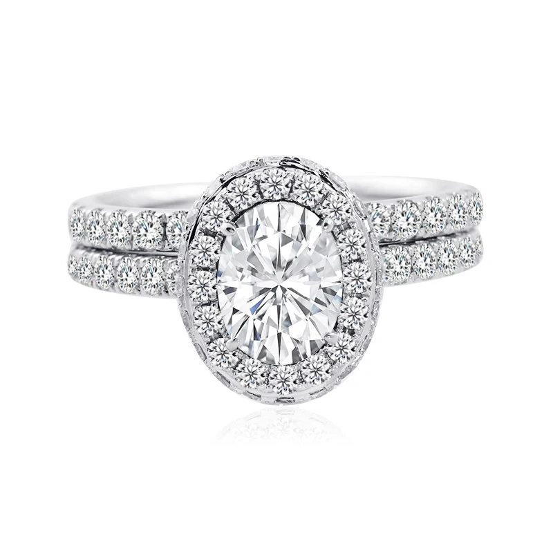 2CT FORME OVAL MISSANITE DIAMOND RING SET 18K MARIAGE FEMMES DES FEMMES DE MAIN 1