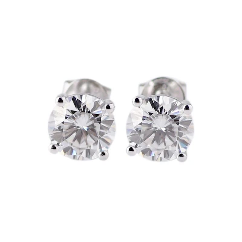Boucles d'oreilles étalantes en or blanc 18 km avec diamant Moisanite à la coupe ronde à la coupe rond 1carat 1