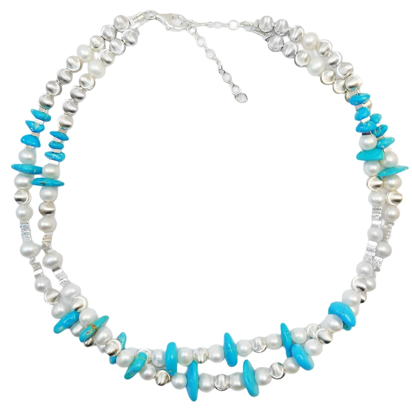 Winter Goddess Essential Pearl Double Necklace Jewelry S925 Silver Beads Natural Turquoise Silver Bracelet Jewelry 1