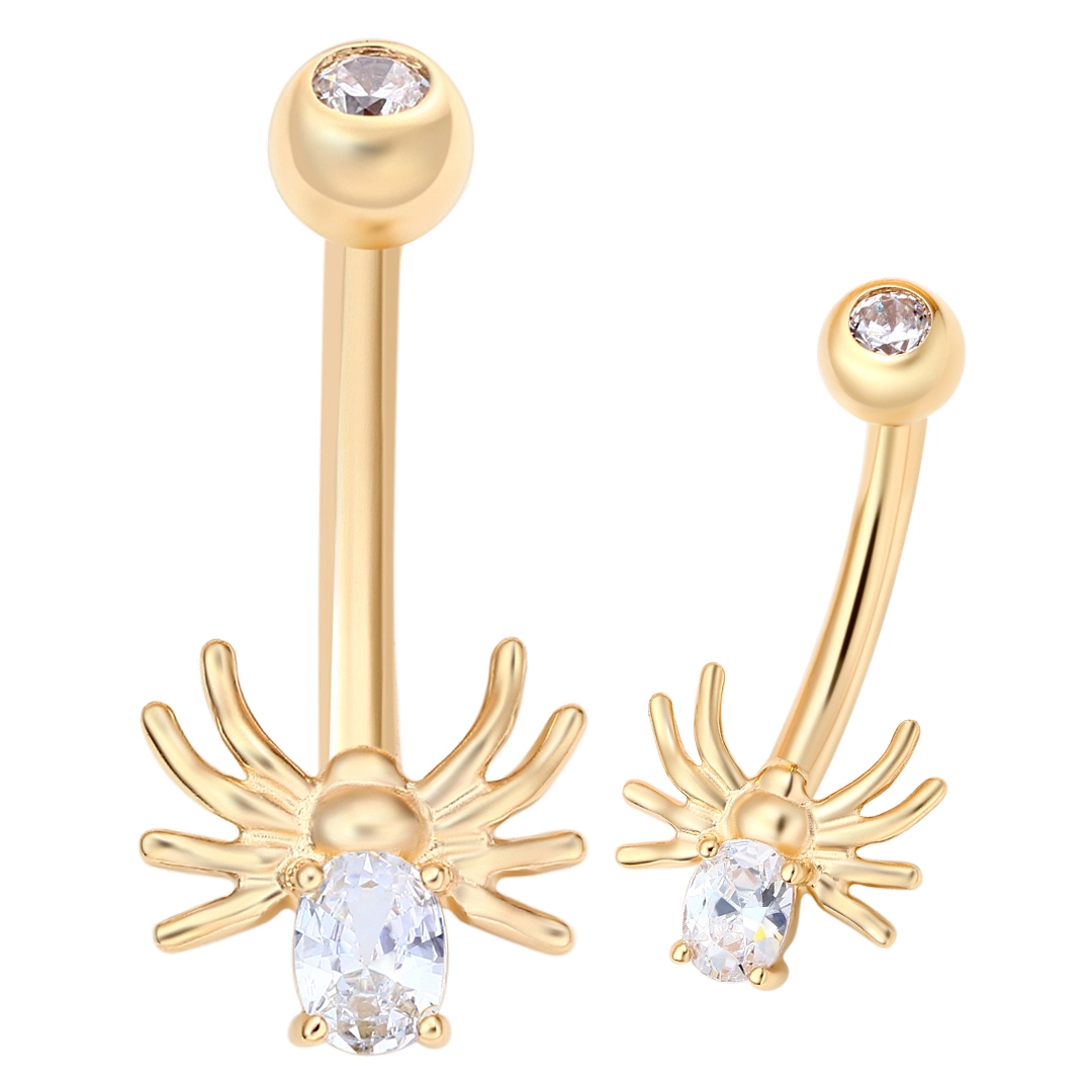 Eternal Metal 14k Solid Gold Internally Threaded Navel Rings Spider Shape 5a Clear Zircon Body Piercing Jewelry Wholesale 1