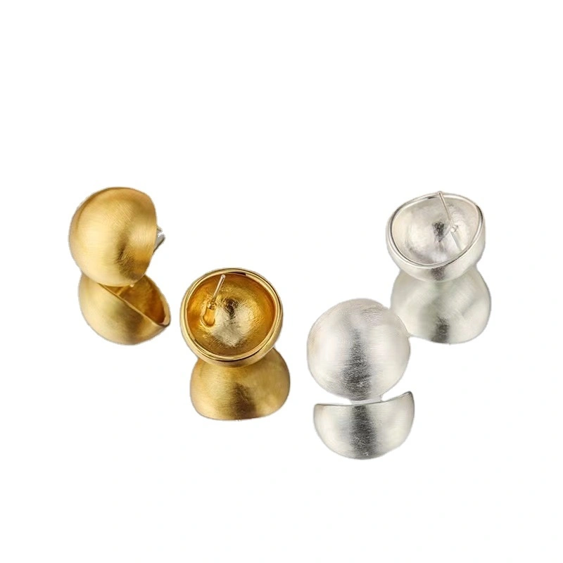 Hong Kong Style Retro Minimalist Commuting Spherical Earrings 925 Silver Pins Brushed Matte Round Ball Ear Studs For Women 1