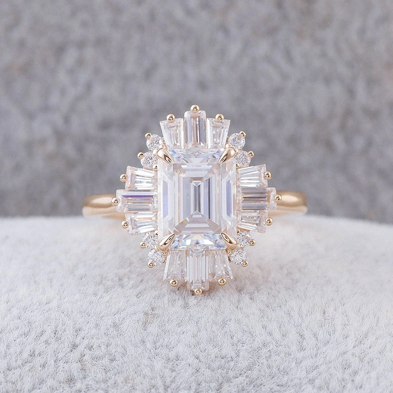 Vintage Baguette Lace Ring Cluster Wedding Ring Baguette Halo Wedding Bands Emerald Cut Moissanite Diamond Jewelry Bridal Ring 1