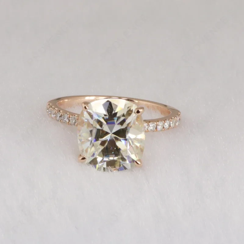 Old European Cut Cushion Moissanite Engagement Rings In Rose Gold 1