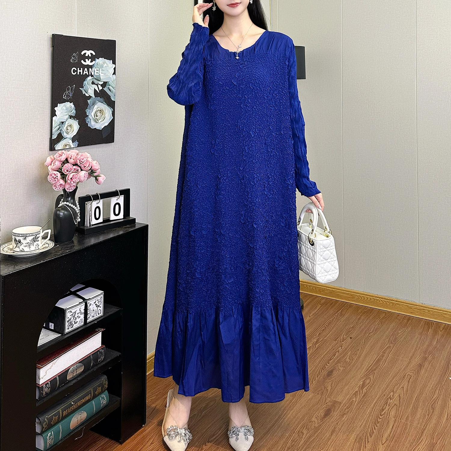 Spring Pleated Midi Dress – Ruffle Sleeve, OEM Ready 1