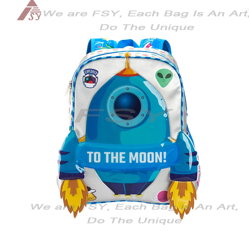 3d customized  Cute Soft Student Backpack Spaceship Rocket Children School Bags Kids Backpack Bags For Boys Kindergarten Schoolbags 1