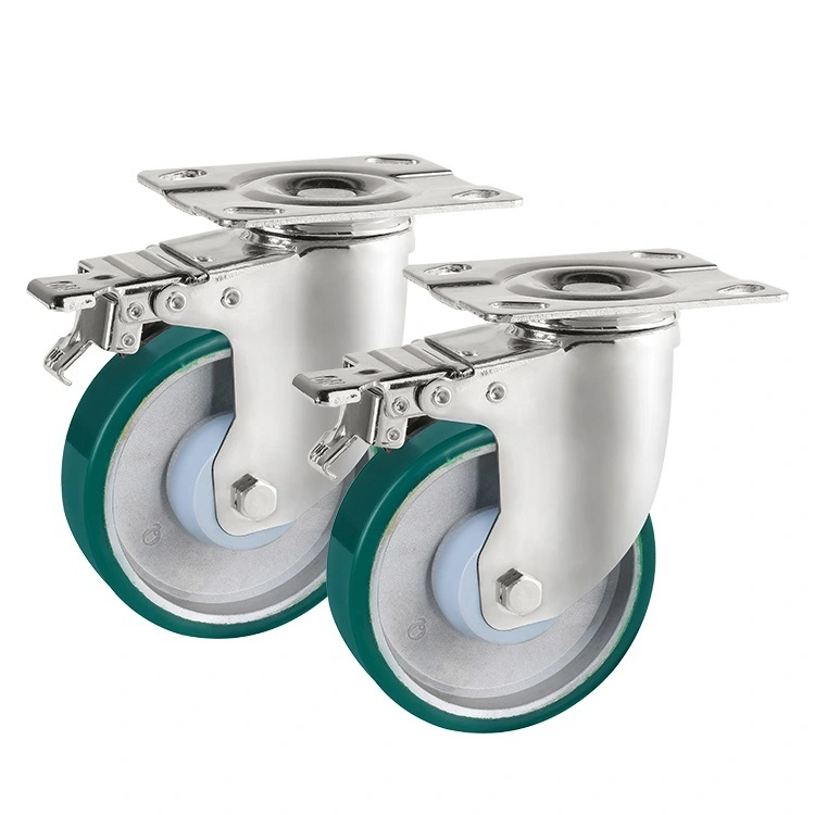 Wholesale Customization Pu 4 Inch 5 Inch Trolley Steel Core Caster Medium Universal Wheel With Brake 1