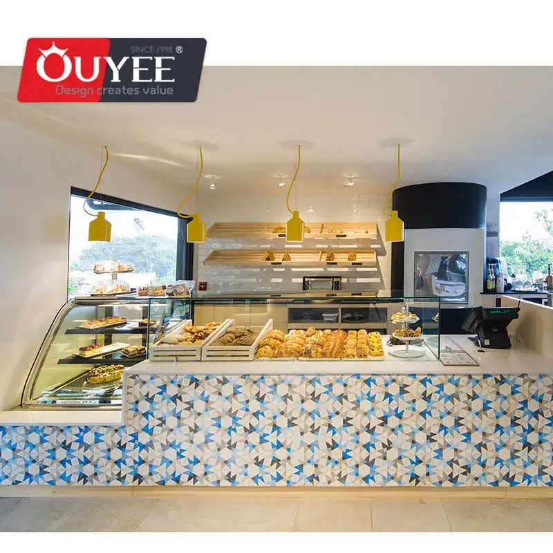 Balcão de bar personalizado em madeira para loja de chá de bolhas, ideal para interiores de estabelecimentos comerciais. 1