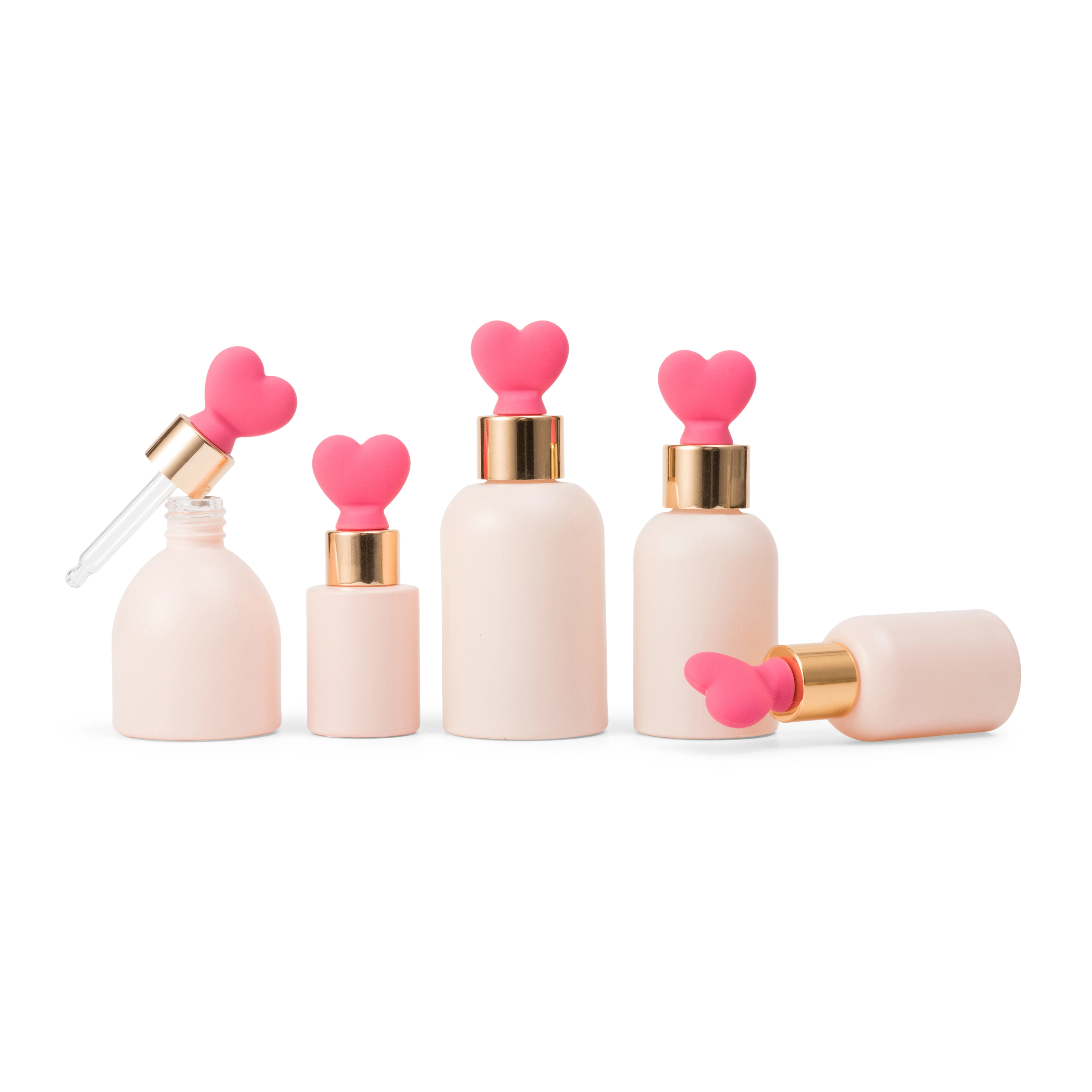 Pink Heart-shaped Essential Oil Glass Bottle - Customizable Color 1