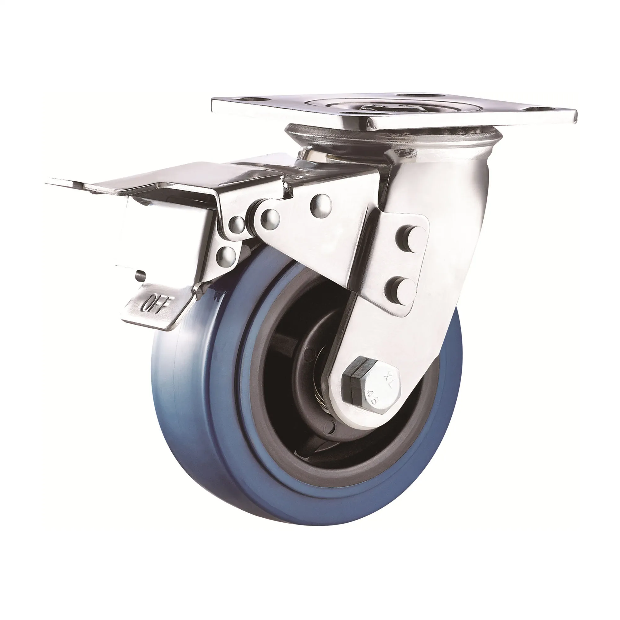 Factory Top Plate Swivel Double Brake 6 Inches Industry Double Ball Bearings Blue Pu Caster And Wheel 1