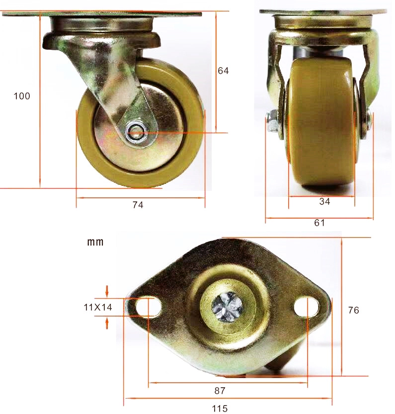3 Inch Diamond Top Plate Swivel Nylon Wheel Zinc Plated Airport Conveyor Equipment Sortation Deck Air Cargo Caster Wheel 1