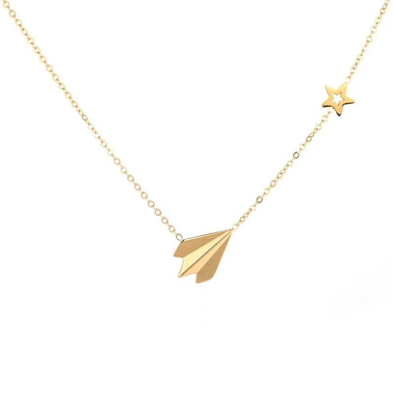 Manufacturer Wholesale 2023 New Simple Titanium Steel Gold-plated Small Aircraft Female Pendant Necklace 1
