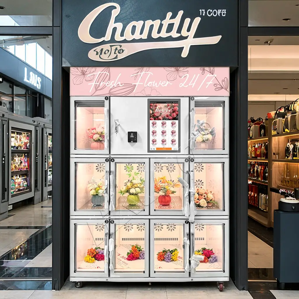 آلة بيع هالو، تخصيص الشعار في الهواء الطلق باستخدام متجر بيع الزهور الجميلة، آلة بيع الزهور الطازجة 1