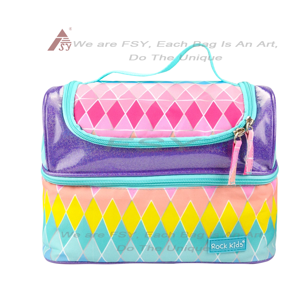 Custom Logo Large Lunch bag Capacity  bag factory Cooler Bag Cute Kids Girls Small Lunch Bag For Children Office School Tote Bags Zipper 1