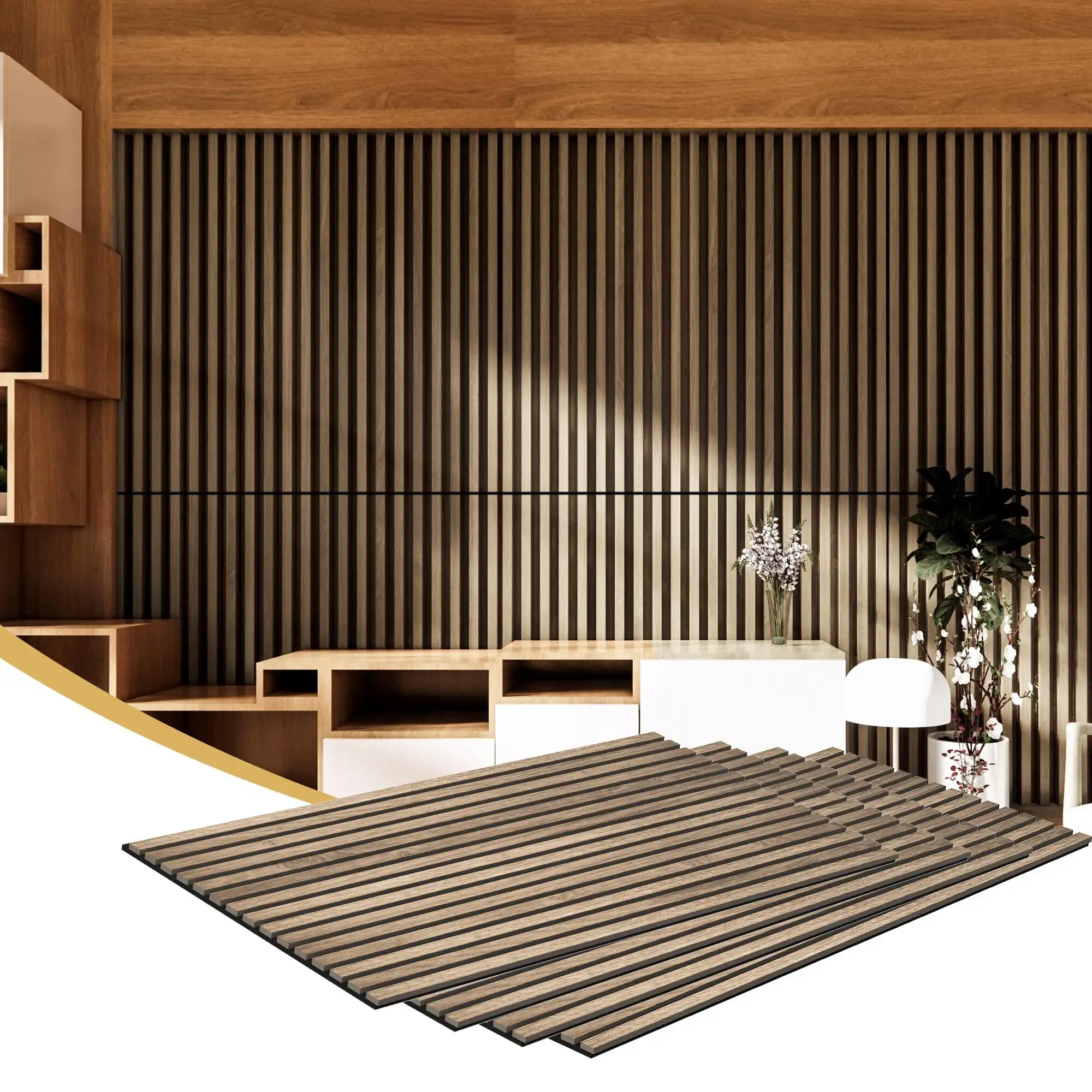 פאנלים אקוסטיים מעץ Akupanel Slat לוח MDF לבד פוליאסטר סופג קול 1