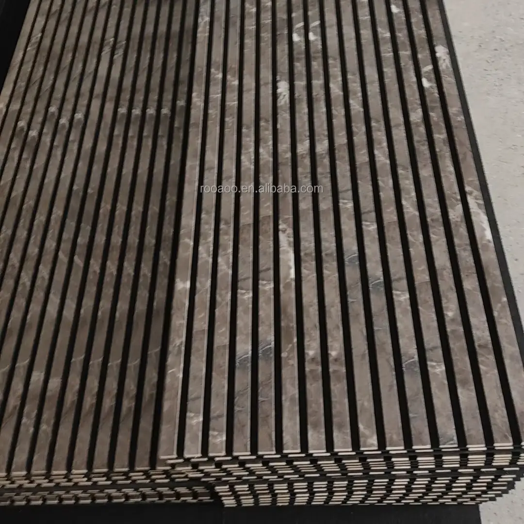 3 Sides PVC Stone Grain MDF Wooden Slat Wall Panel Sound Absorbing Panel 1