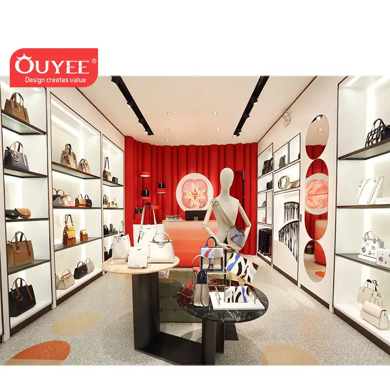 Design d'interni e decorazione di negozi di borse in legno. 1