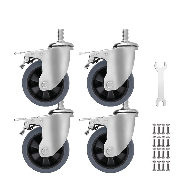 Newest Model Medium Heavy Duty Tpr Trolley Casters Type Swivel Total Brake Size 3/4/5/6 Inch Wheel With Capacity 110-180 Kgs 1