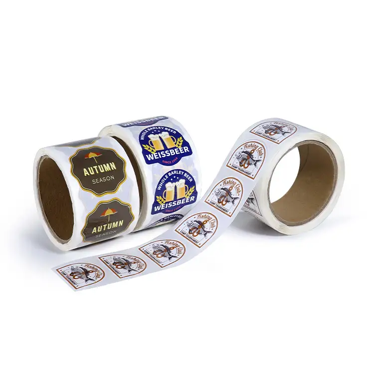 Rotoli di adesivi rotondi personalizzati con logo, autoadesivi, disponibili in diversi materiali. 1