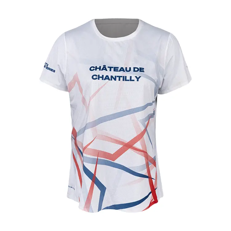 Camiseta deportiva de poliéster personalizada de secado rápido para hombre, cuello redondo, termosellado, para correr, malla transpirable, para entrenamiento 1
