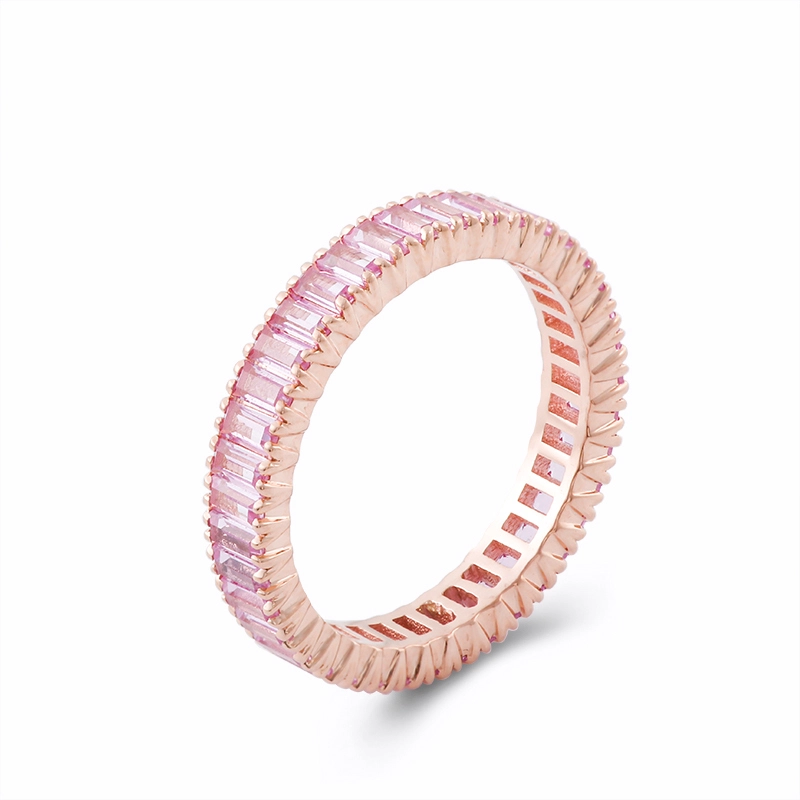 Jewelry Fashion Style Gemstone Ring Band 14k Rose Gold 1.5x3mm lab grown pink sapphire Ring 1