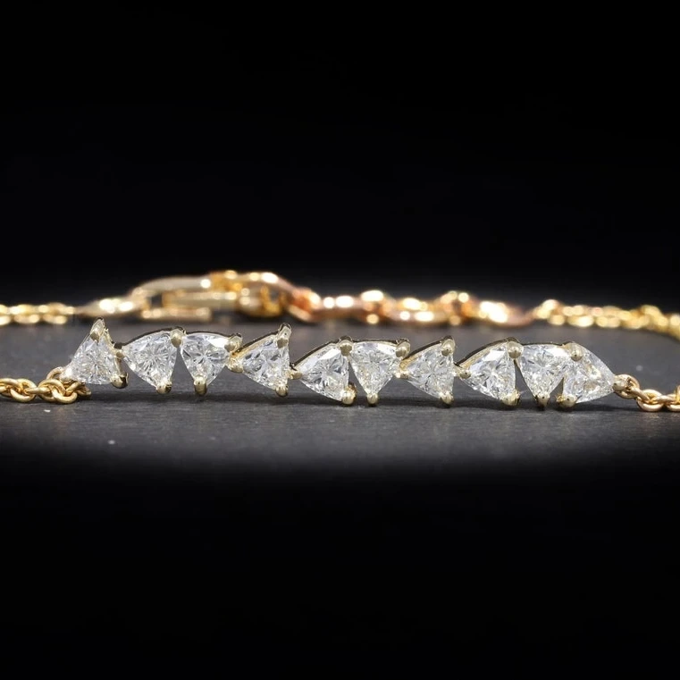 14k Yellow Gold Triangle Moissnaite Diamond Bracelet Design Diamond Bracelet Women 1