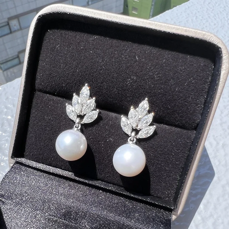 Vintage 4ctw Marquise Diamond 10 mm Route des boucles d'oreilles nuptiales en or nautique en or blanc roulé pour le mariage d'été 1