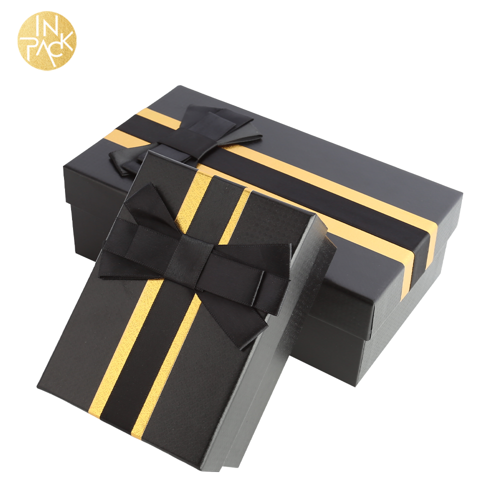 Schwarze Geschenkbox aus festem Papier mit Schleife für Hochzeitsbonbons 4