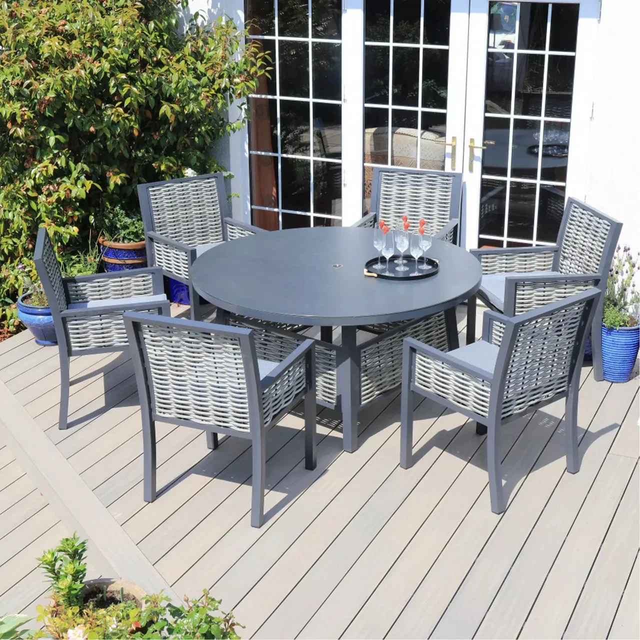 Mobilier de Patio en osier au Design moderne, grande Table et chaise confortable, fauteuils de jardin, ensemble de salle à manger d'extérieur à 6 places 1