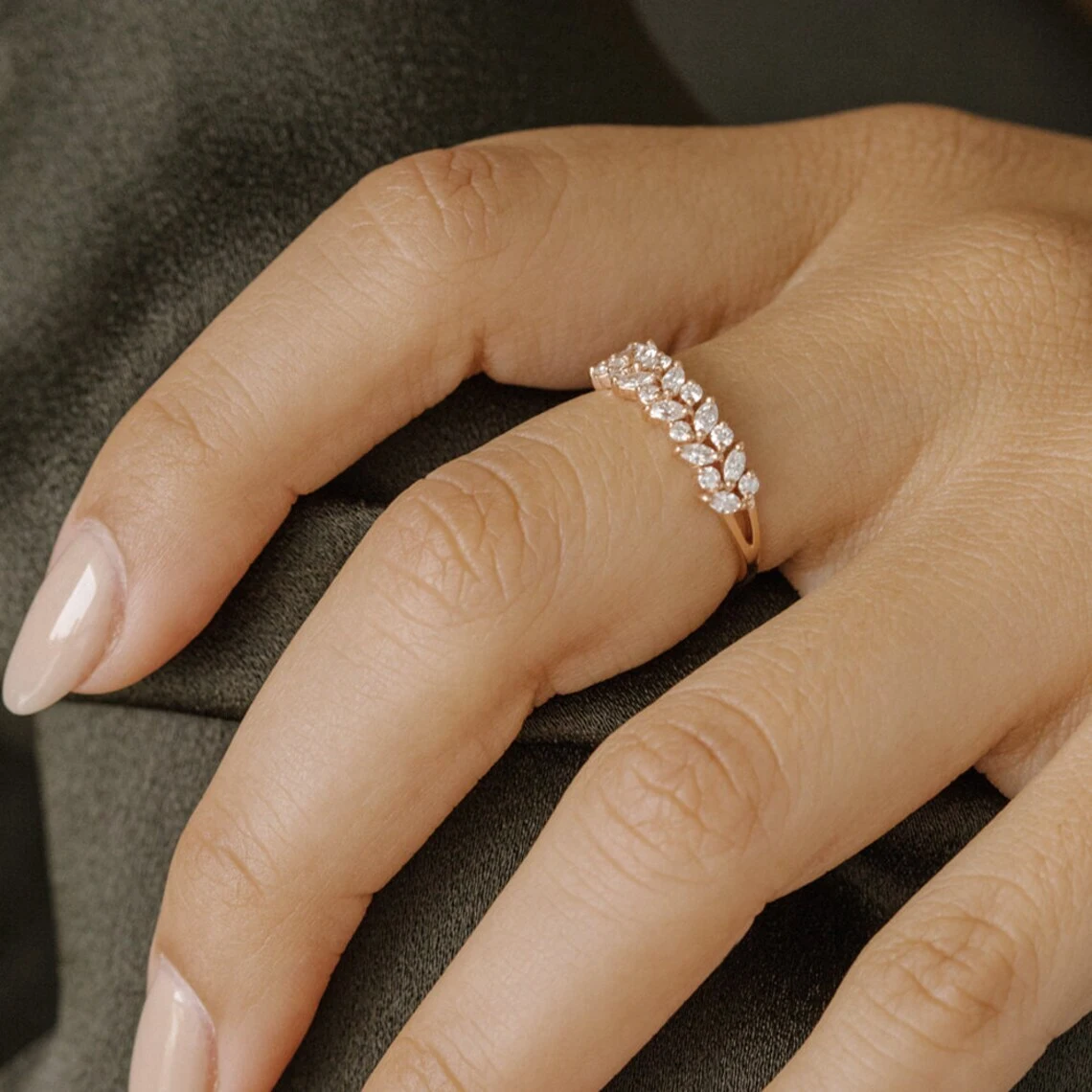 Silver en or 18 carats 925 Design de luxe de fleur de rose lâche Moissanite diamant femmes anneaux de fiançailles de mariage de luxe 1