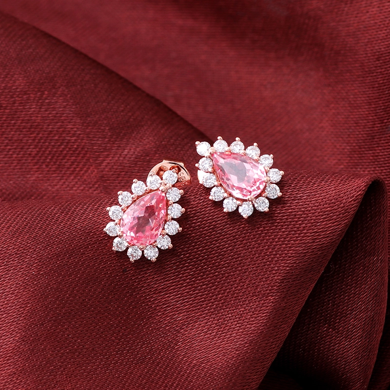 Wholesale Customized Design Classic Style Stud 10k/14k/18k Solid Rose Gold Padparadscha Pink For Women Fine Jewelry Earrings 1