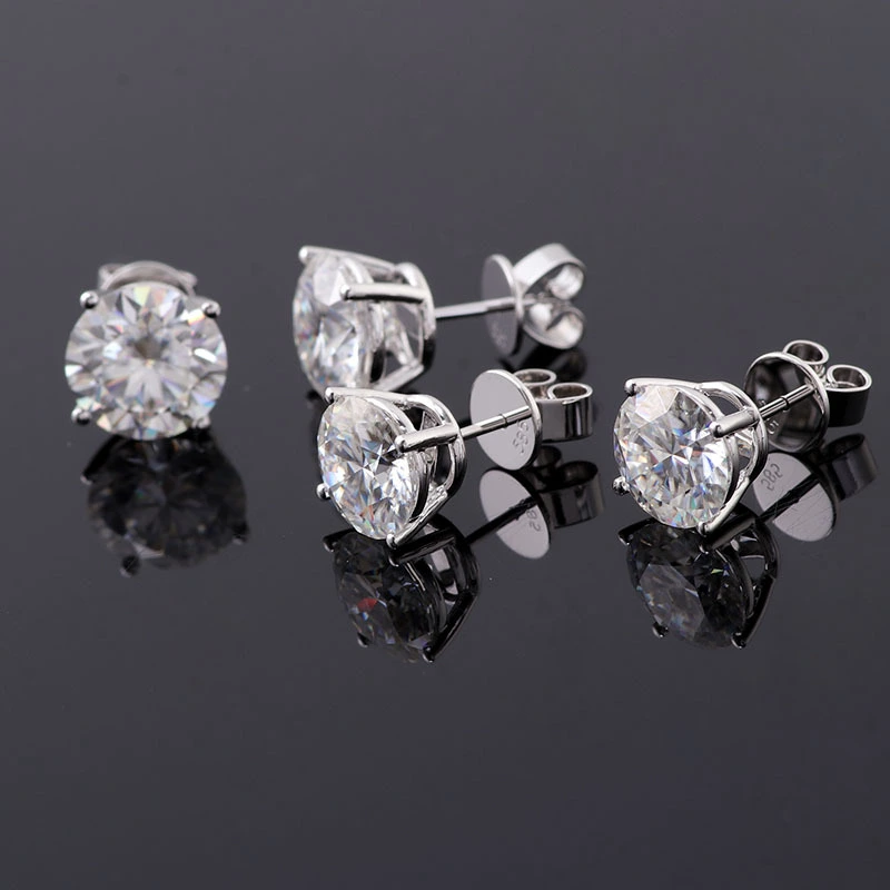 Boucles d'oreilles en or blanc de Provence Finet Boucles en or blanc personnalisées 7 mm Coupes Round Moisanite Diamond Boucles d'oreilles 1