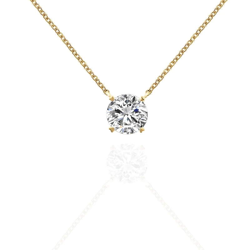 Gemas de Provence Joyas hechas a mano 6 mm GH Collar de colgante de diamantes redondos en collar de mujeres de oro amarillo real de 14k 1