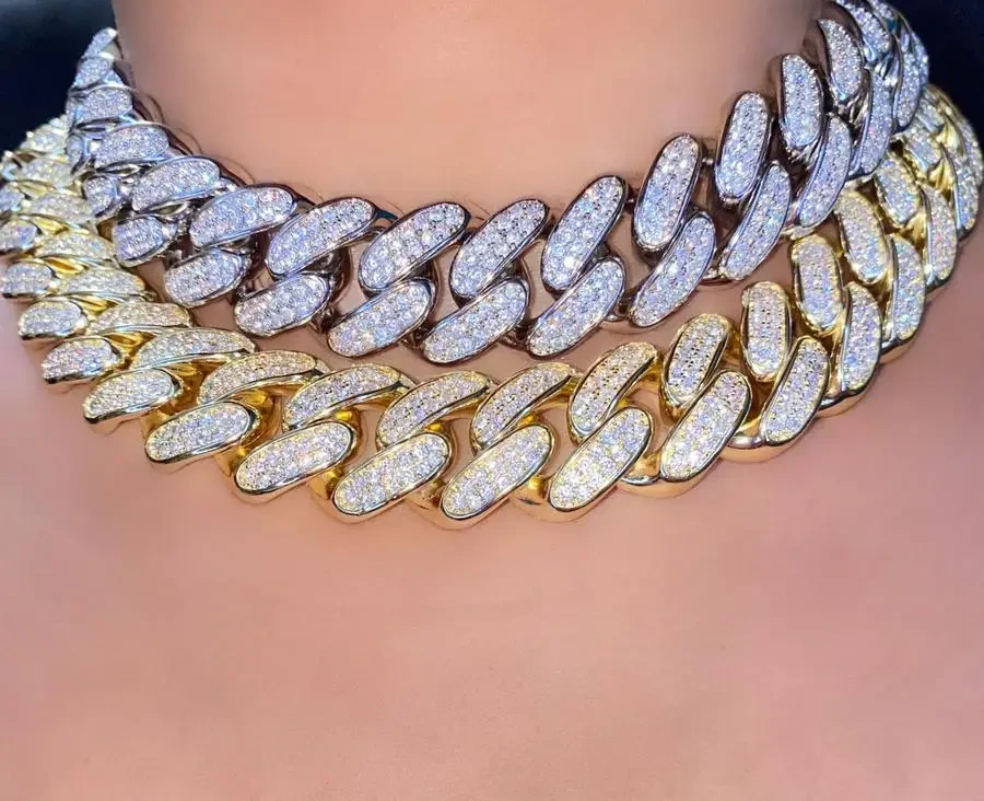 Custom Sterling Silver Miami Cuban Chain Necklace,Diamond Ice Cuban Chain Hiphop Male And Female Ice Necklace 1