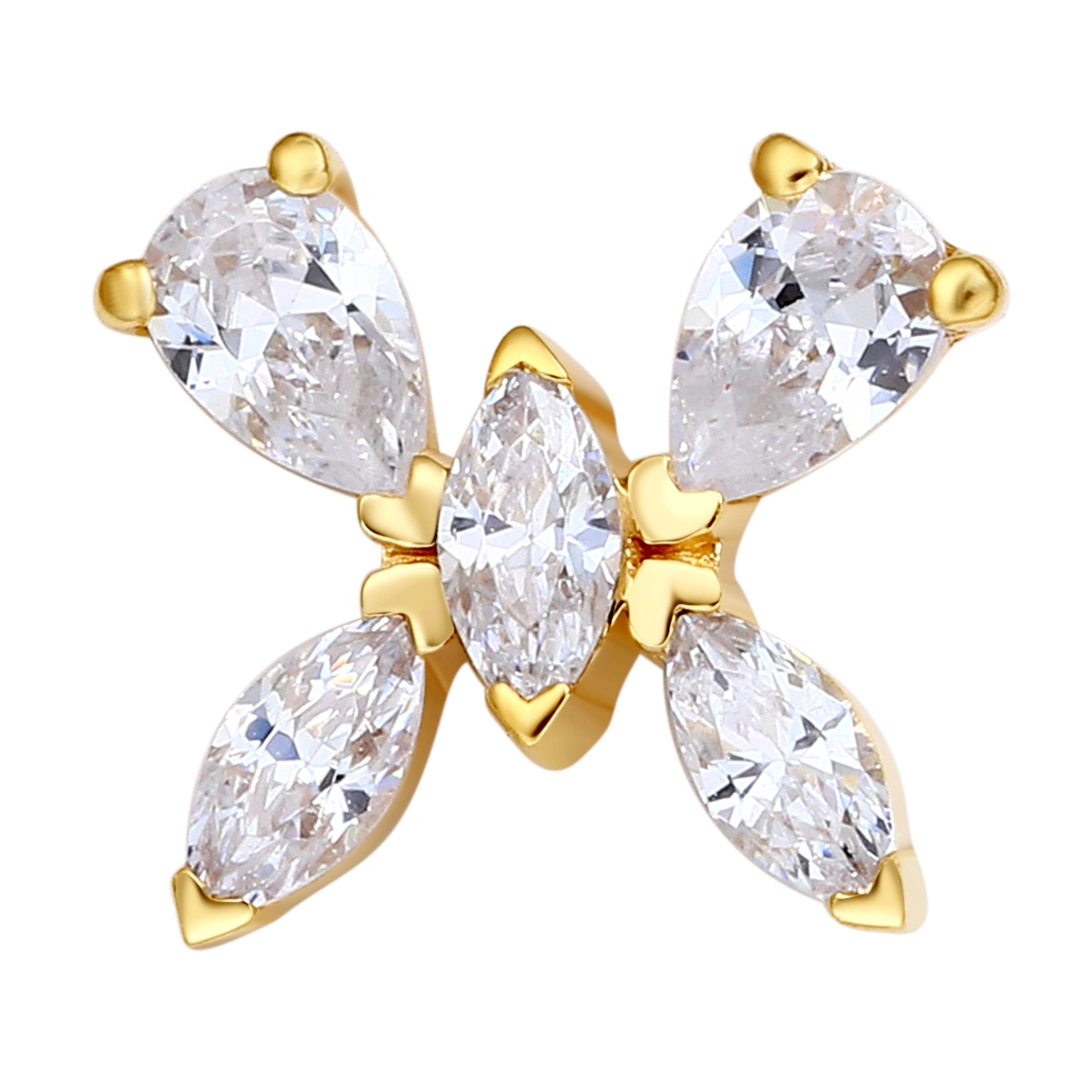 Eternal Metal 14k Solid Yellow Gold Rose Gold Cz Paved Flora Butterfly Noselabret Piercing Jewelry Threadless Push In Ends Tops 1