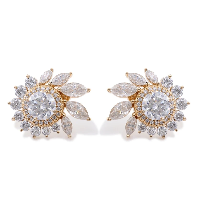 Provice luxe de luxe étalons conception de fleurs 2carat rond Moissanite diamant oreille crochets 1
