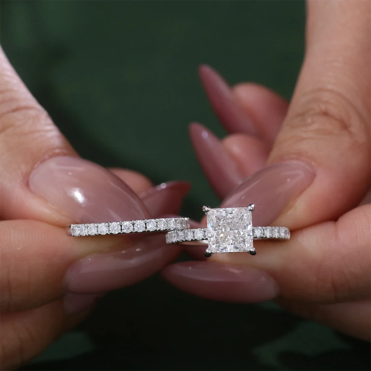 18k Gold Ring 2 Carat Princess Cut Lab Grown Diamond Jewelry Rings Engagement Solitaire Diamond Women Jewelry Ring Set 1