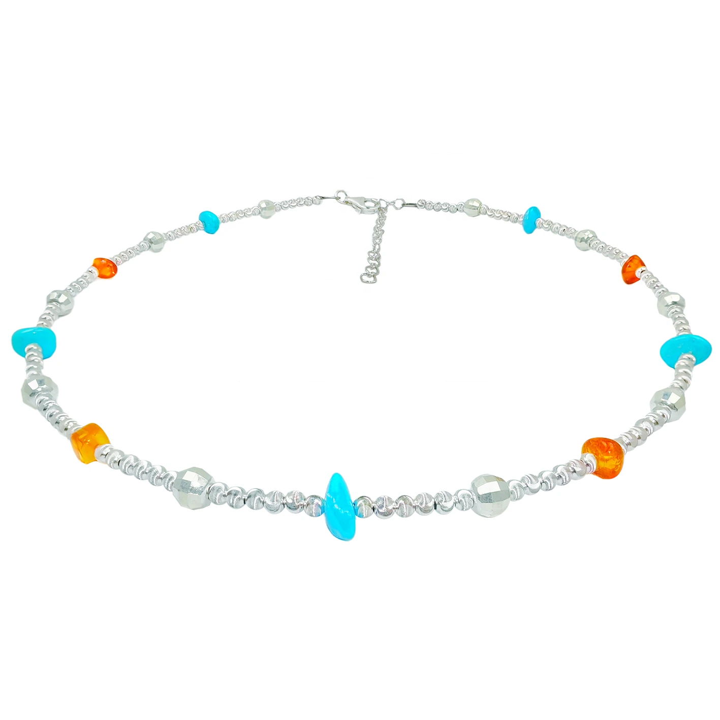 New Chinese Style Collar Made Of Natural Turquoise Amber And S925 Silver Combines Natural Beauty And Classical Design Showing 1