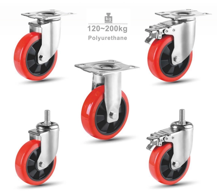 3/4/5/6 Inch Trolley Cart Universal Wheel Medium Duty Industrial Silent Polyurethane Swivel Caster For Furniture 1