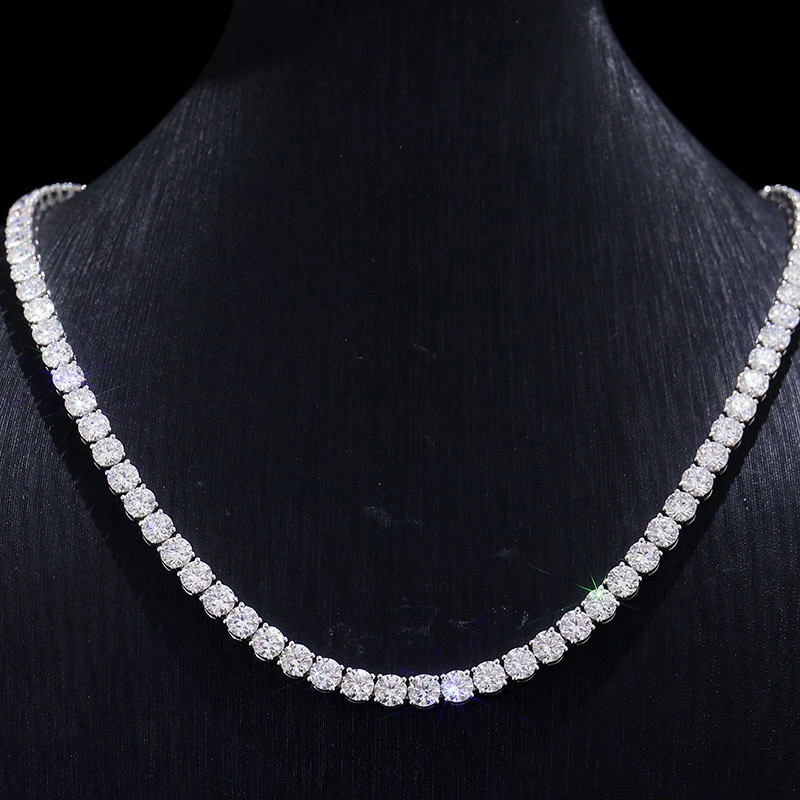 14k White Gold Tennis Necklace Vvs Clarity Round Cut Moissanite Diamond Hip Hop Style Link Chain 1