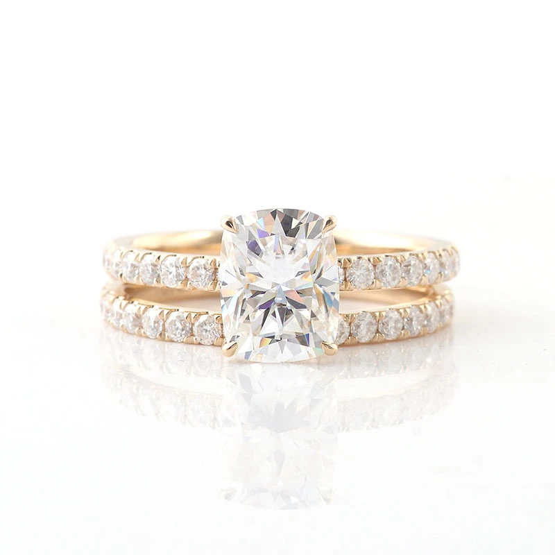 Bijoux Fine Haute Couture Ring Set 14k Jaune Gol Halo Moisanite Anneau Engagement Diamond Ring Set Femmes 1