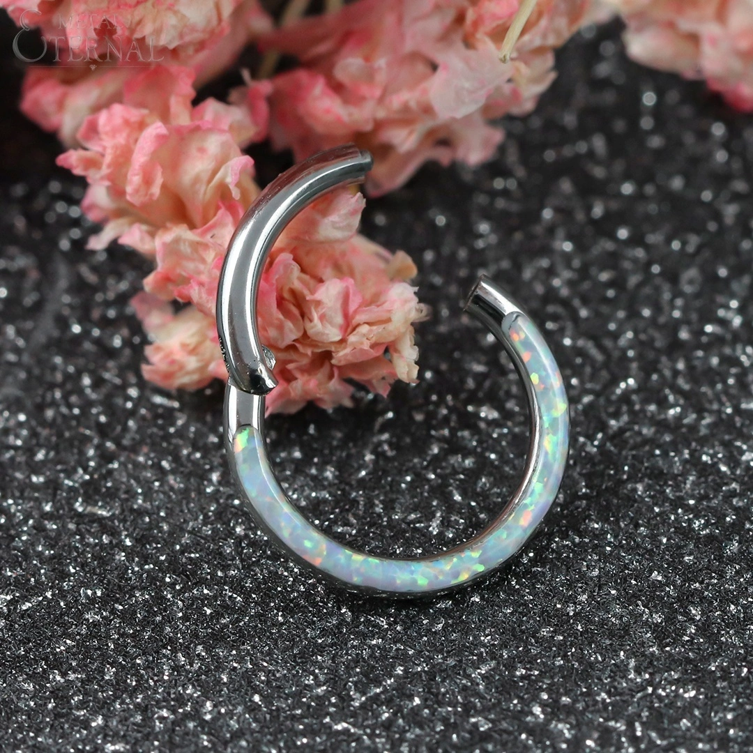 Eternal Metal Astm F136 Titanium Opal Lined Front Hinged Segment Hoop Rings Piercing Jewelry 1