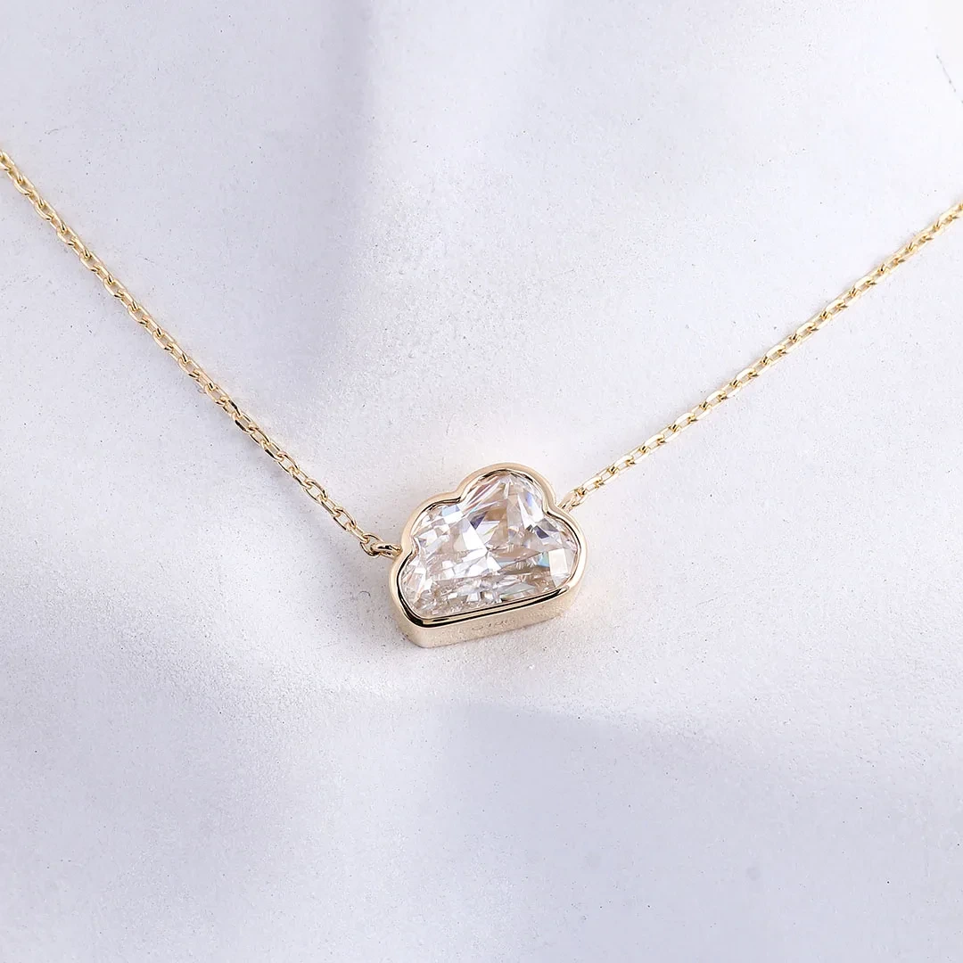 Unique Cloud Cut Moissanite Necklace Bezel Set East West Necklace Celestial Charm Moissanite Diamond Necklace Fine Jewelry 1