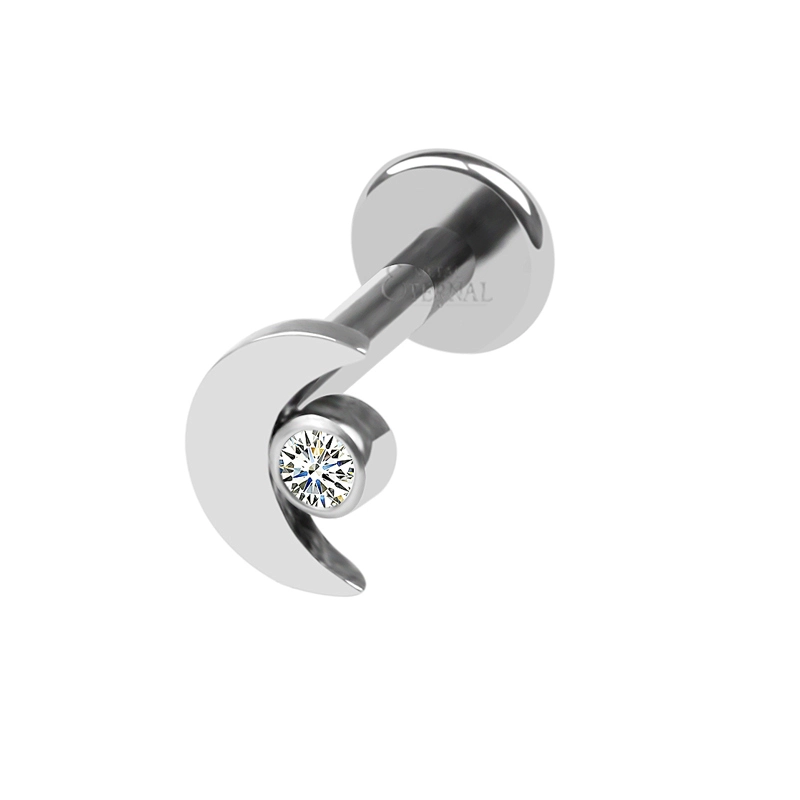 Eternal Metal Astm F136 Titanium Internally Threaded Moon With White Cubic Zircon Piercing Labret 1
